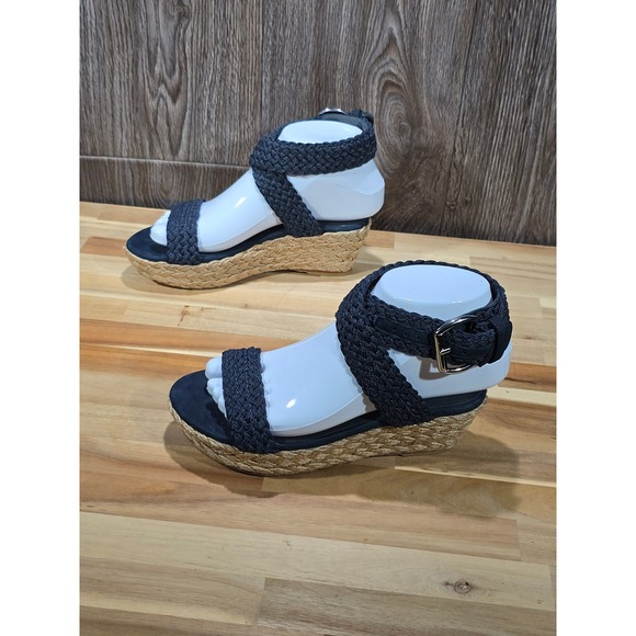 Stuart Weitzman Navy Blue Braided Espadrille Wedge Sandals Size 5M Boho - Picture 1 of 16